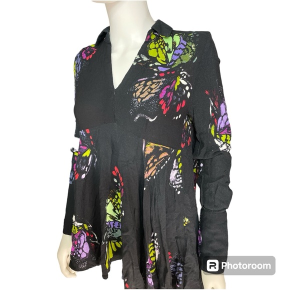 Free People Field of Butterflies Tunic Top Boho Long Sleeve Black Size XS - Picture 3 of 9